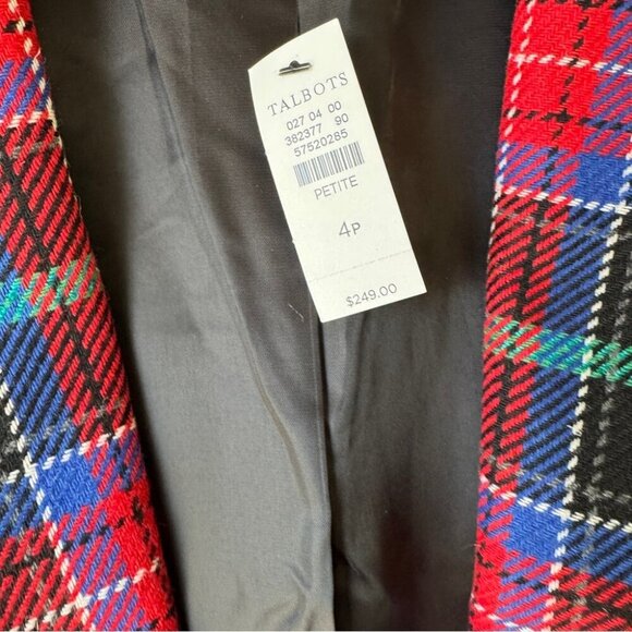 Talbots Red Plaid Wool Blend Blazer Holiday Tartan Jacket Petite 4P - Picture 3 of 16